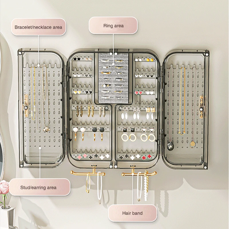 Imagem -03 - Luxo Transparente Caixa de Armazenamento de Jóias Grande Capacidade Pendurado na Parede Brincos Colar Anel Relógio Organizador Rack Quarto