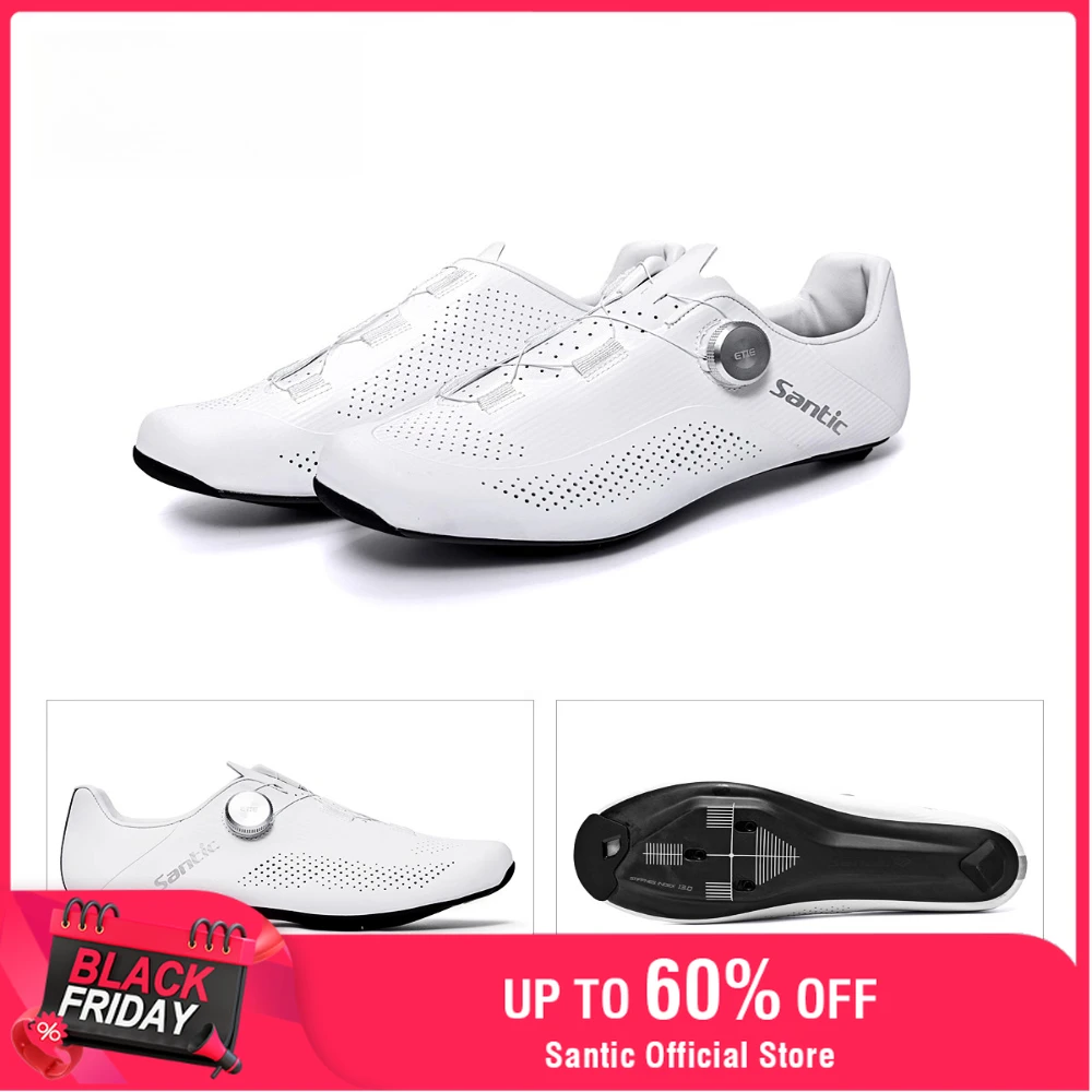 

Santic Men's Road Bike Shoes Carbon Fiber Sole Hardness Level 13 Professional Racing Bicycle Shoes Lightweight TMS25059