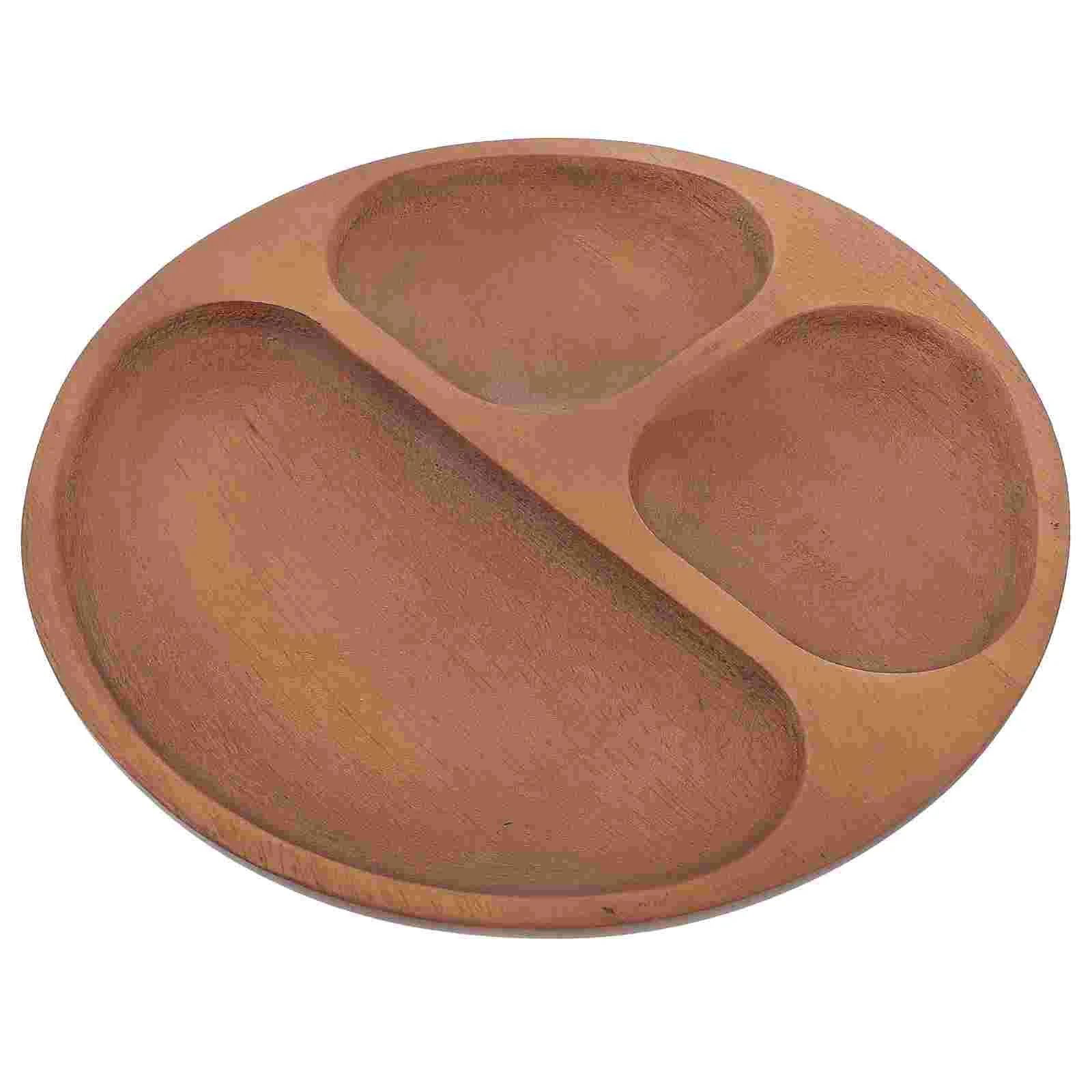 3 Sections Divided Trays Wooden Dinner Plate Food Household Tableware Luncheon Fruit