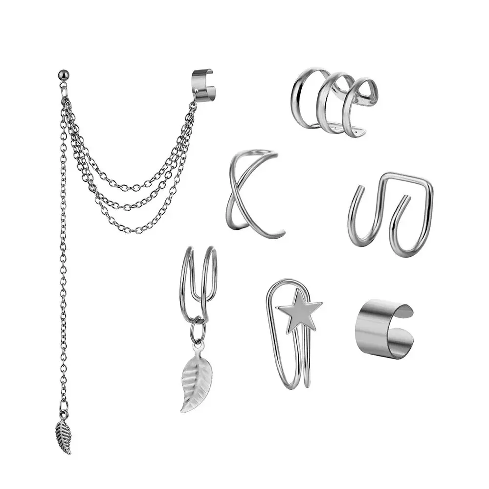 14 stücke für set einfache kette ohrringe c-förmige geometrische stern elegante ohr schmuck dekorationen für bankett