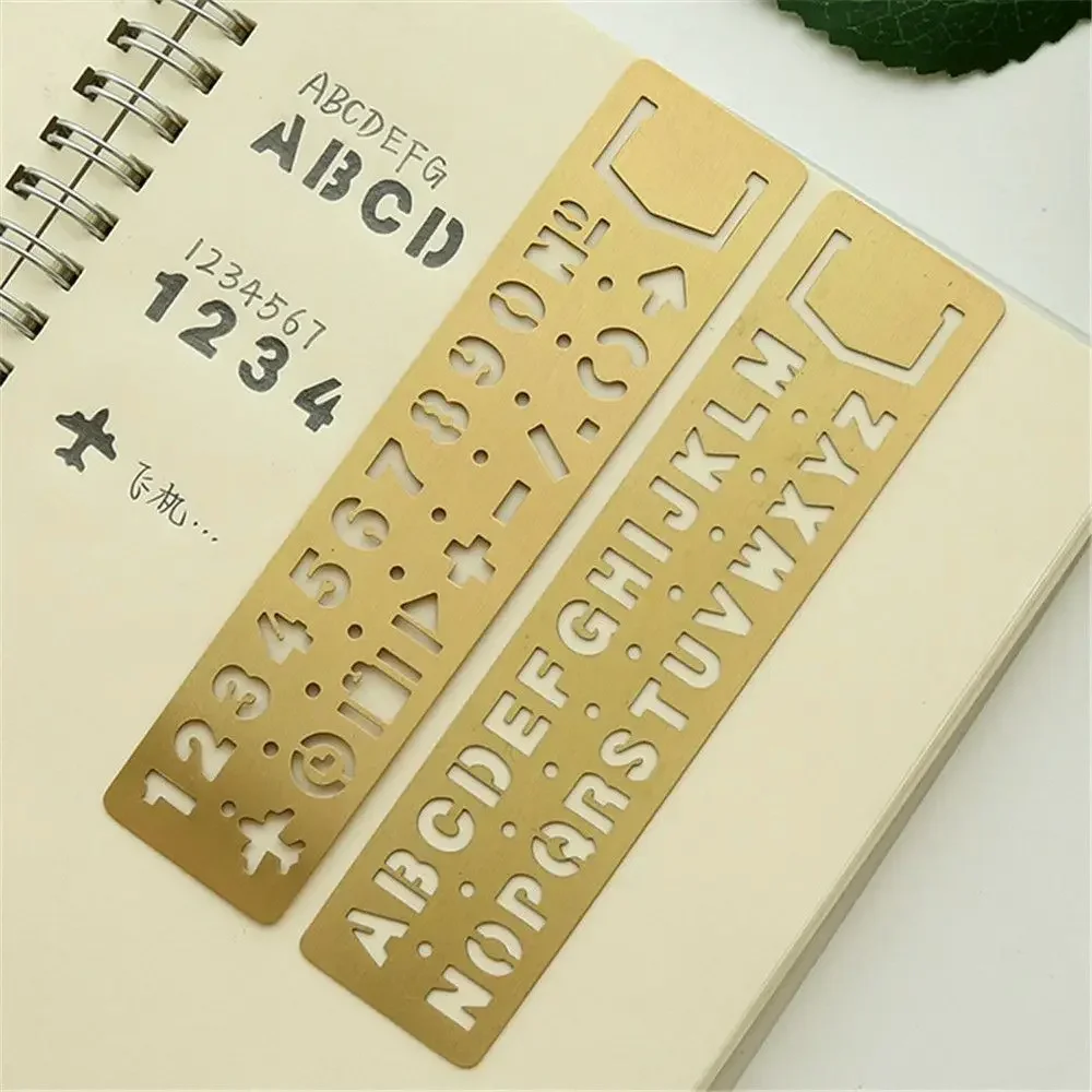 New 1pc Metal Hollow Straight Ruler Number Letter Pattern Bookmark Kawaii Stationery Painting Drawing Template Measuring Tools