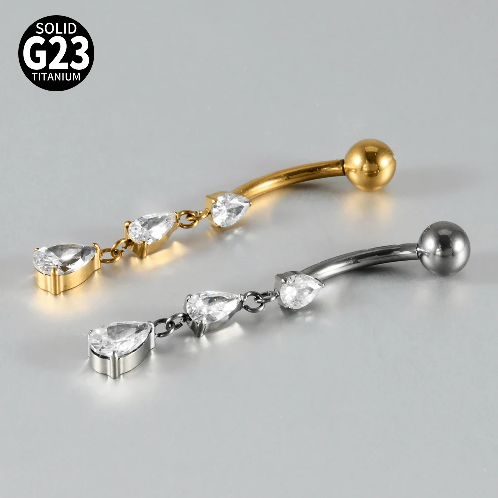 Titanium Carved Zircon Belly Button Stud, 1PC