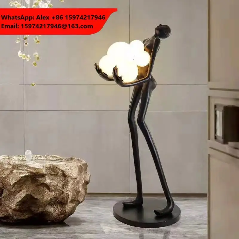 Creative Contemporary Human-shaped Floor Lamp Ball Sculpture Figurine LED Resin Glass Warm White Light For Hotel Sales Offices