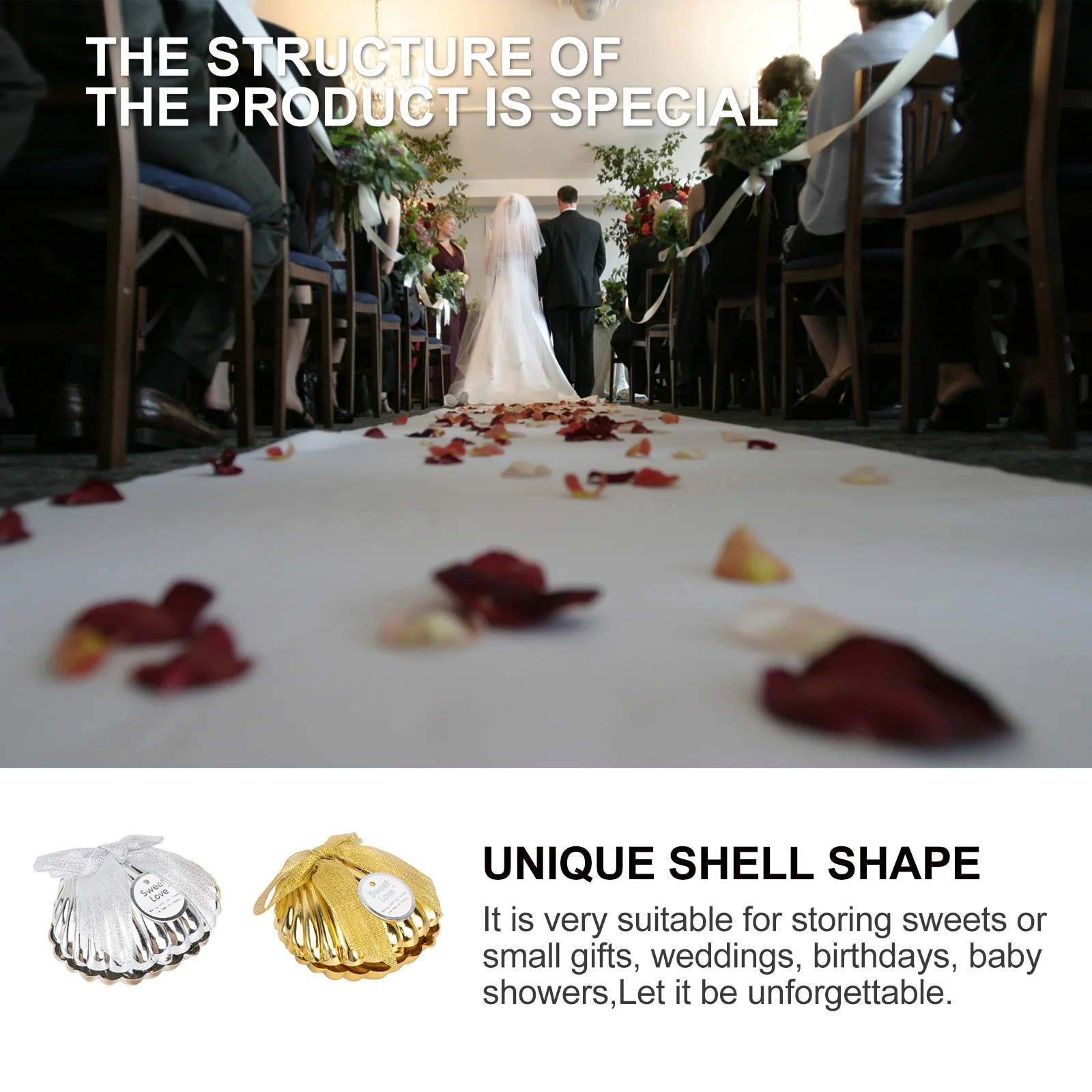 

20PCS Creative Wedding Candy Box Delicate Shell Shaped Candy Case Plastic Candy Wrapping Box Compact Shell Shaped Sugar Box