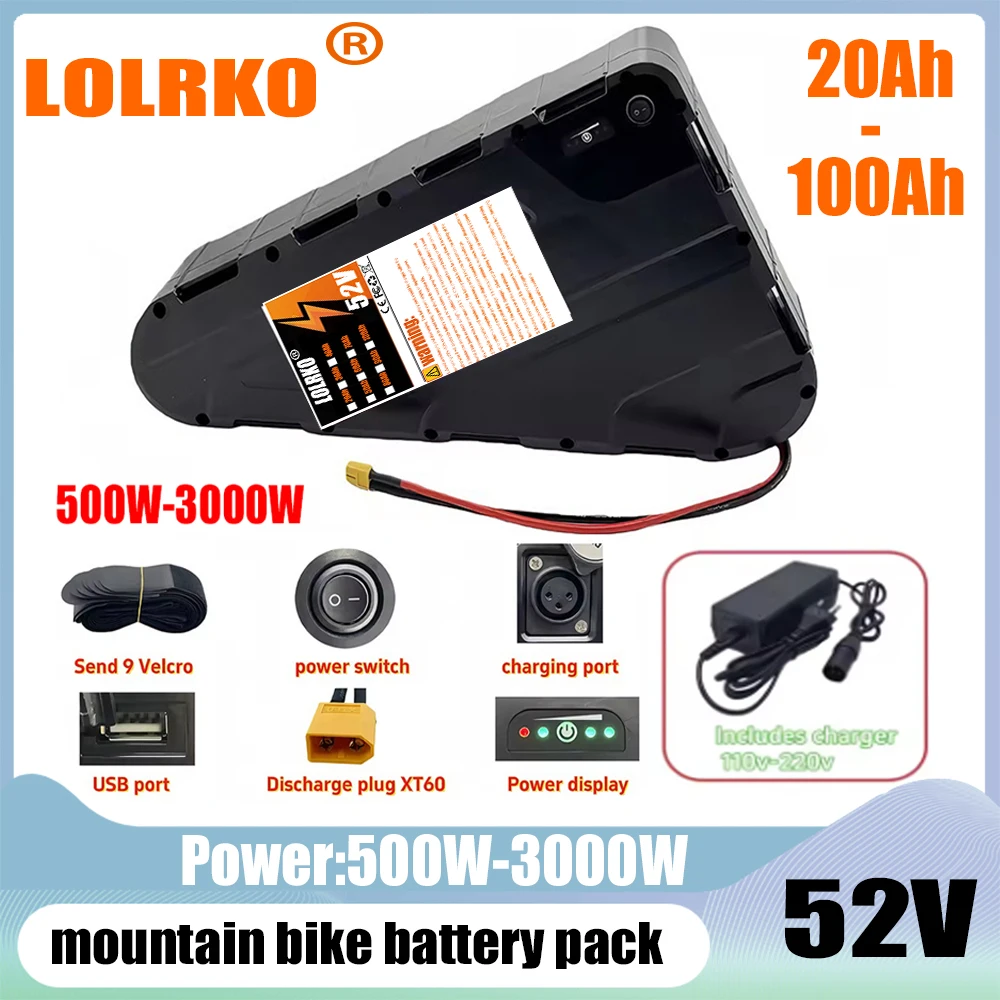 Batterie au lithium durable 52V 20-100AH |   Longue durée de vie du cycle |   500-3000W |   Alimentation électrique prête à l'emploi pour VTT