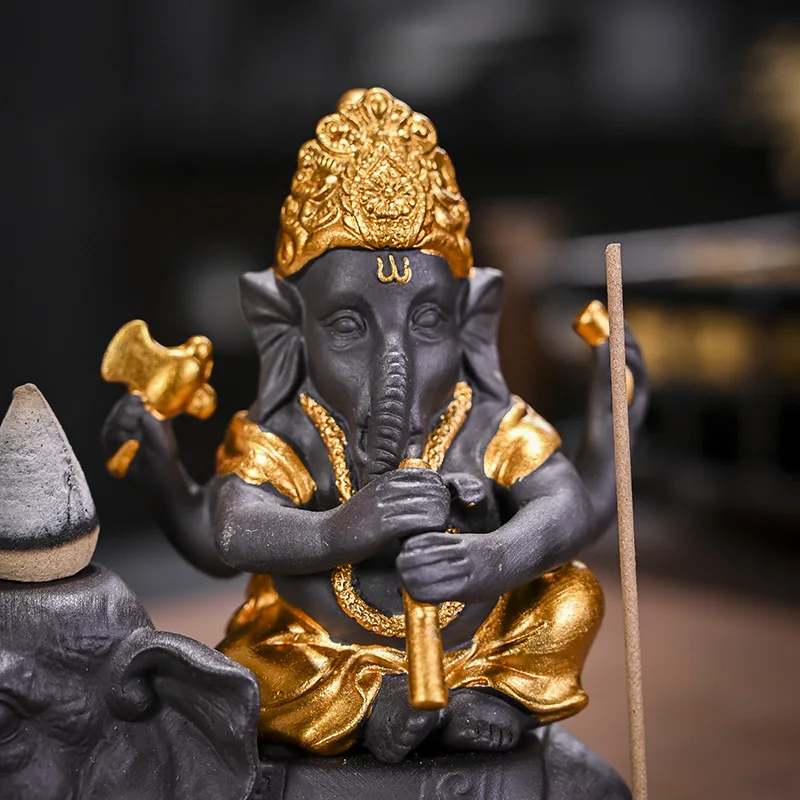 Elephant Head God Ganesha Reflux Incense Stove Decoration Diffuser Southeast Asian Elephant Sitting Lotus Incense Pedestal Craft