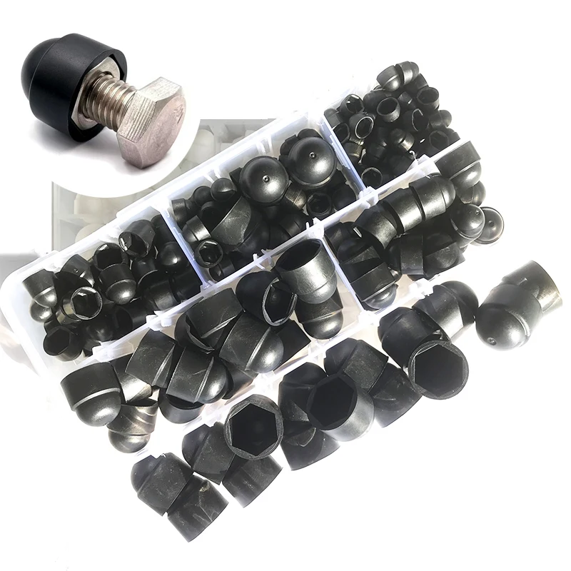 

300/190pcs Hex Nut Cap Set Black White PE Nut Protective Cap Plastic No Thread Hexagon Cap for Bolts Protect Nut and Car Safety