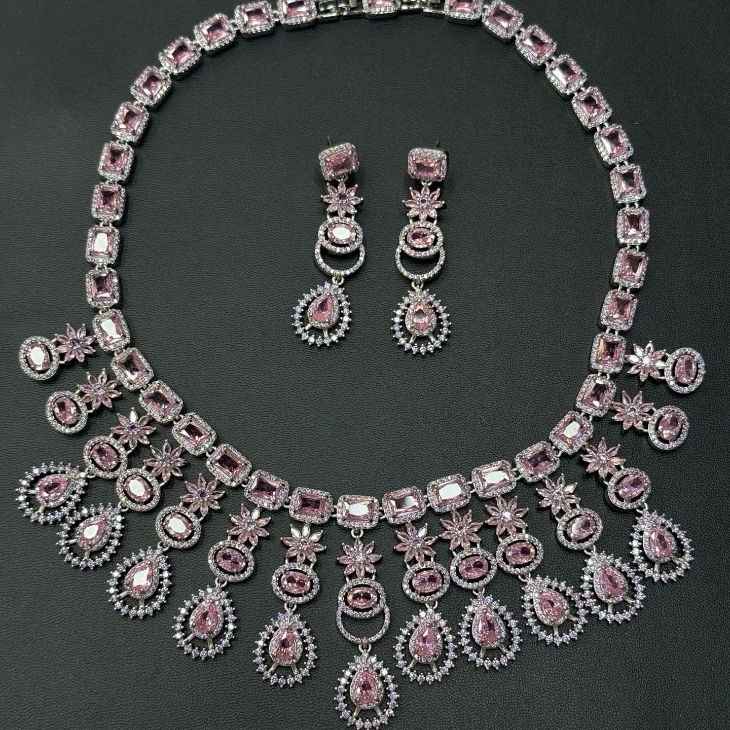 Luxury Flower Tassel Necklace & Earring Set Geometric Splicing Jewelry Set Bridal Wedding Accessories Women Party Jewellery Gift