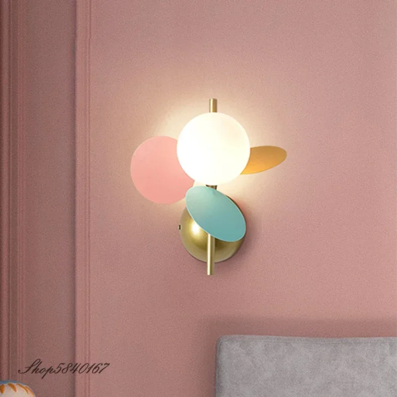 Nordic Macron Wall Lamp Colored Acrylic Sheet LED Light Milky White Ball Glass Lampshade Living Room Lighting Bedroom Decoration