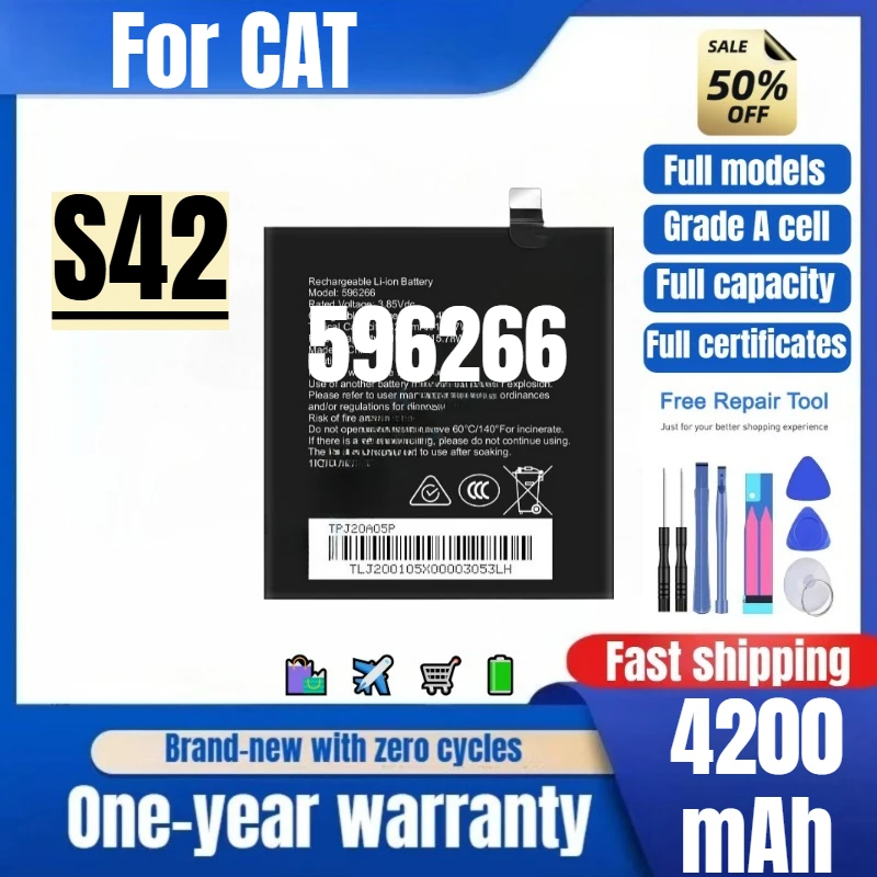 

596266 for CAT S42 Mobile Phone Battery 0 Cycle High Quality High Capacity Battery Replacement Bateria Grade A Cell with Tools