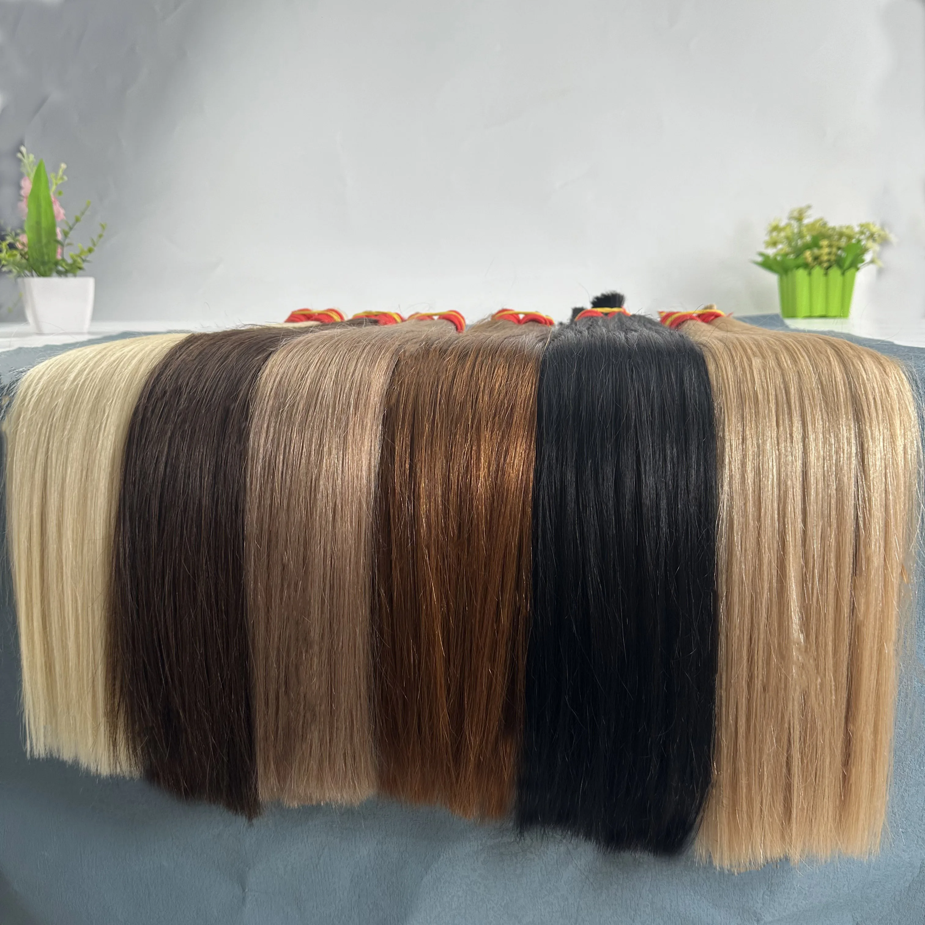 ベトナム産 18インチ、22インチ、26インチ、30インチ 生毛 未加工 100%バージン人毛エクステ ナチュラルストレートヘア ウェフトなし バルク編み込みヘア