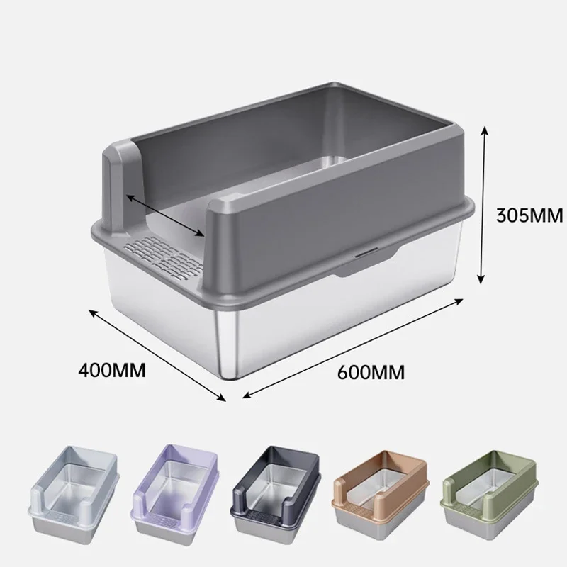 Stainless Steel Cat Litter Box With Shovel Large Cat Toilet Enclosure For Large Cats Easy Clean Metal Litter Pan Anti-Leakage