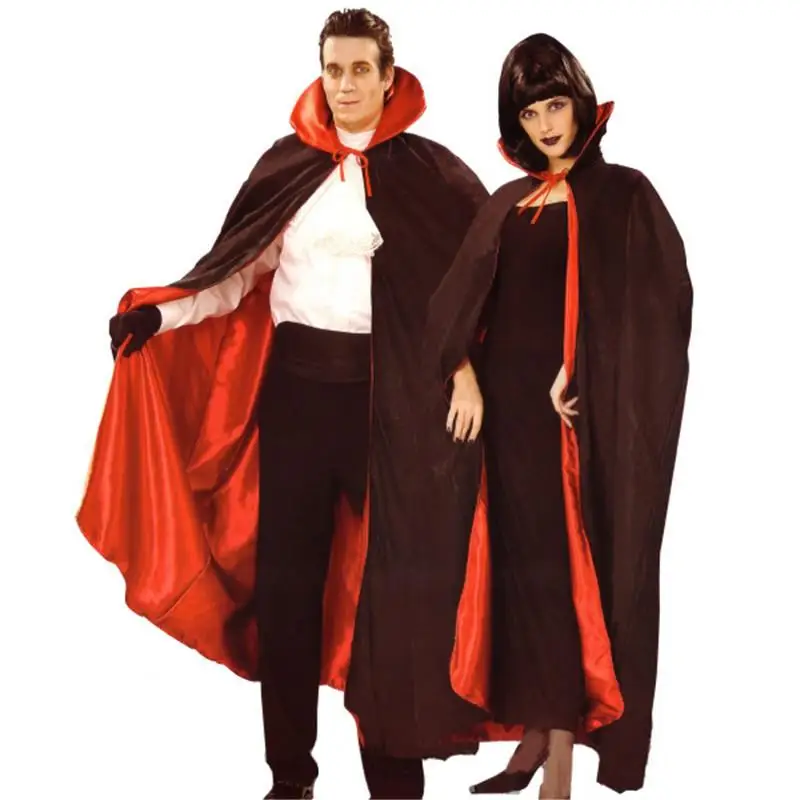 Capa de Vampiro Elástica Dupla Face, Vestível de Dois Lados, Estilo Robe de loween, Gola Alta, Corta-vento com Cinto, para...