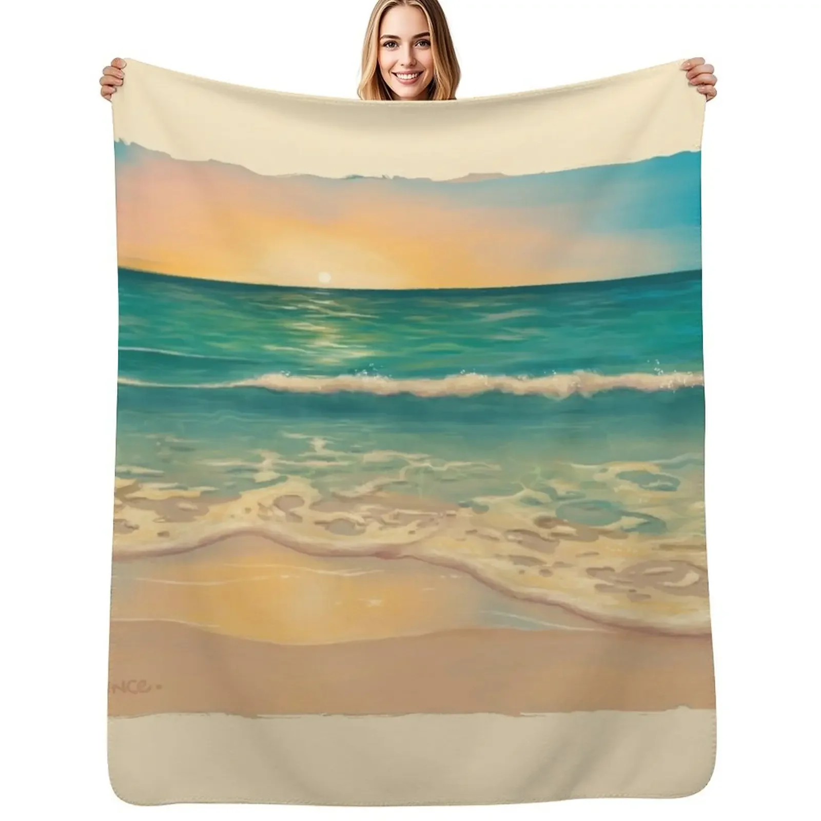 

Golden Seafoam on the Beach Painting Throw Blanket for winter Blankets For Baby Sofas Blanket