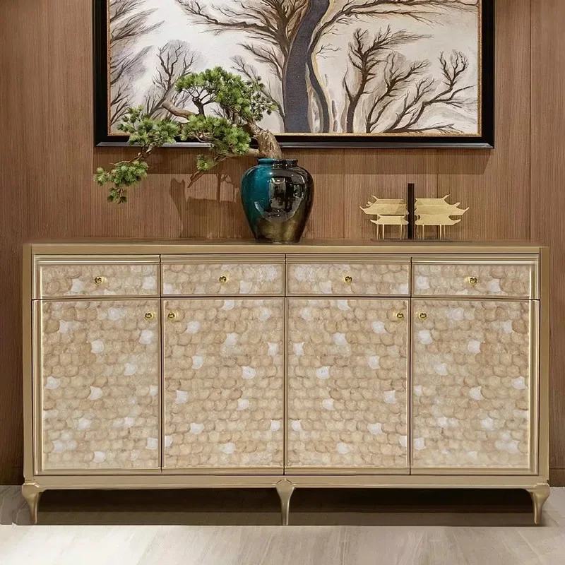 American shell retro solid wood shoe cabinet entry foyer cabinet living room wall locker villa large flat decorative cabinet
