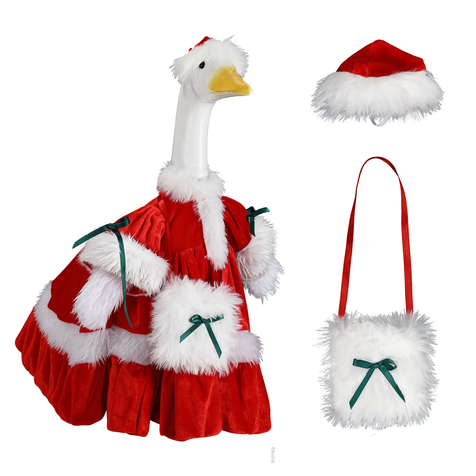 

Christmas Porch Goose Outfit 23 Inch Red White Goose Dress Hat Satchel Costume Set for Xmas Holiday Garden Yard Home Decor