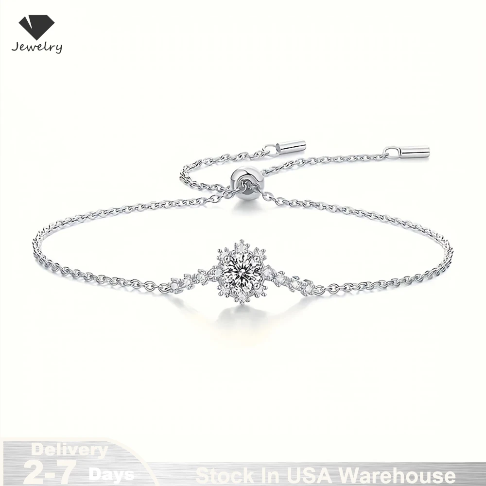 

0.5CT Moissanite Bracelet for Women Trendy 925 Sterling Silver Adjustable Fit Chain Charms Classic Jewelry Gifts Ships from USA