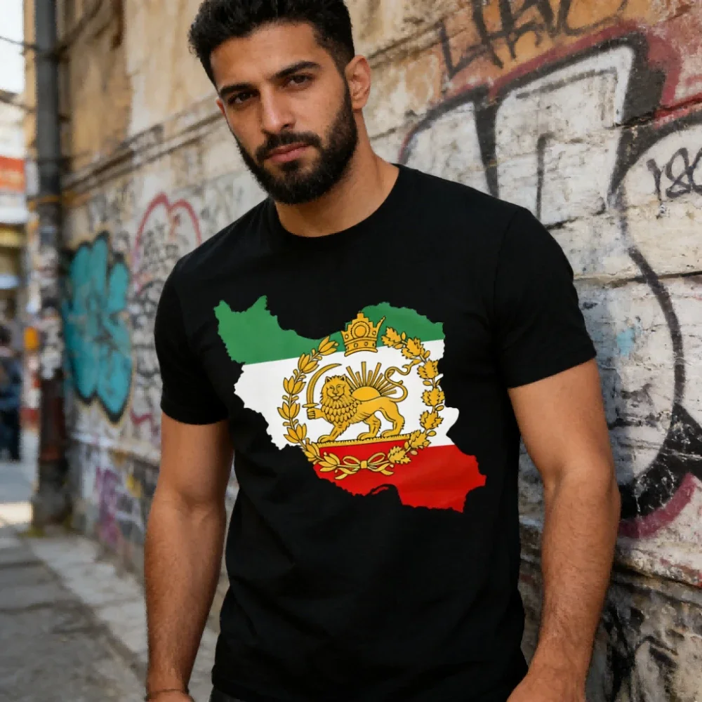 Persian Lion Iran Map Printed Shirt Iranian Flag Tshirt Lion & Sun Flag T-Shirt Patriotic Men Women Unisex Daily Life Streetwear