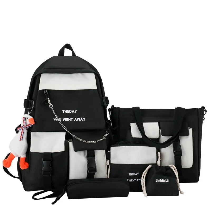 

New 2023 Double oulder Bapa for Elementary And High School Students Nylon Material Zipper Closure Sweet School Sle Ve...