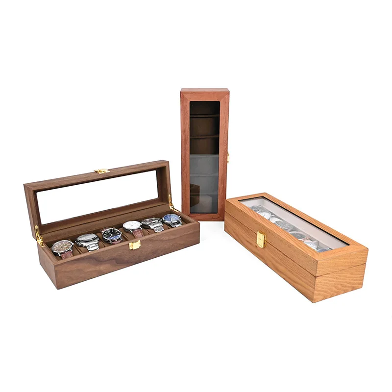 Retro Storage Wood Watch Box Organizer Wooden 6PCS Watch Box Storage Case Wood Box with Lid for 6pcs Wrist Watches Display Box