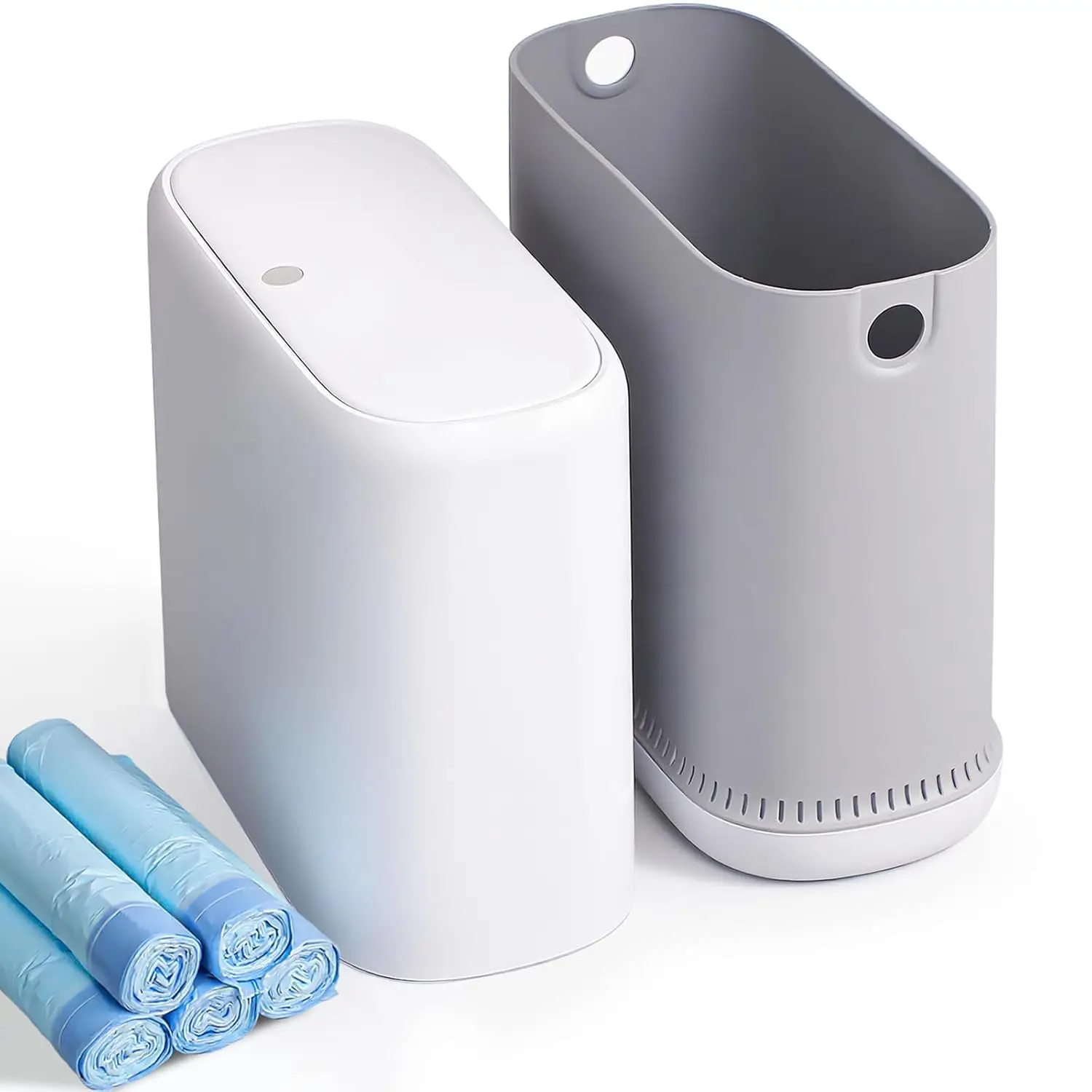 

3 Gallon Slim White Bathroom Trash Can with Lid, Dog Proof Garbage Can with Air-Press Bag Expander & Removable Bucket