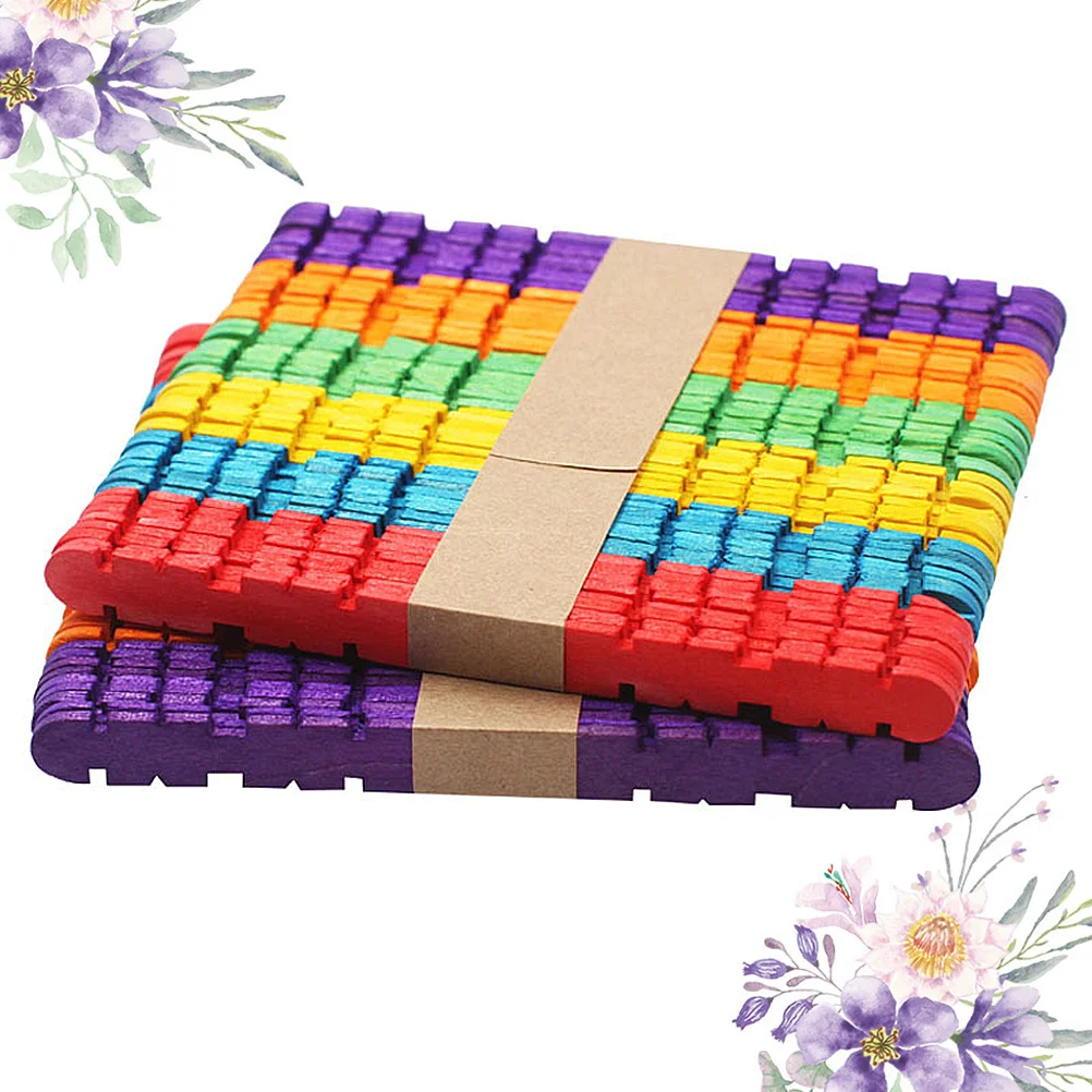 4 Bag Creative Designs Natural Wood Insert Craft Sticks Popsicle Wood Colored Craft Stick for DIY Kids (Colorful 114mm 50pcs)