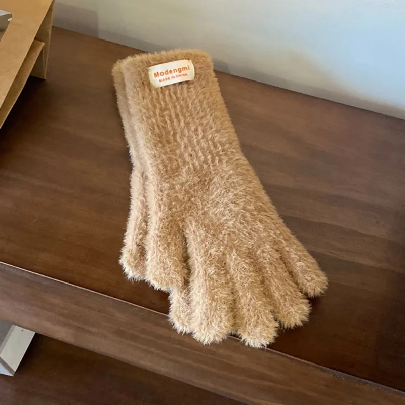 الشتاء بلون تقليد المنك قفازات المرأة لينة أفخم الدافئة محبوك قفازات كاملة الأصابع في الهواء الطلق شاشة تعمل باللمس ركوب القفازات