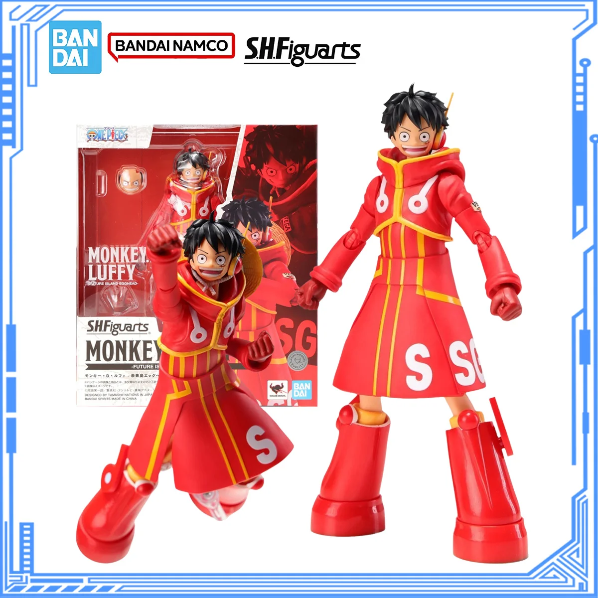 

Bandai натуральная цельная модель, комплект SHF Luffy Future Island Egghead Joints, подвижная фигурка, коллекционная модель для игрушек, подарков