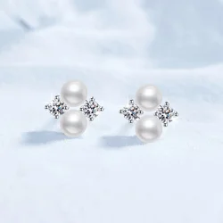 Trend Natural Freshwater Pearls 0.8ct D Color Moissanite Earrings for Women S925 Sterling Silver Stud Earrings Wedding Jewelry