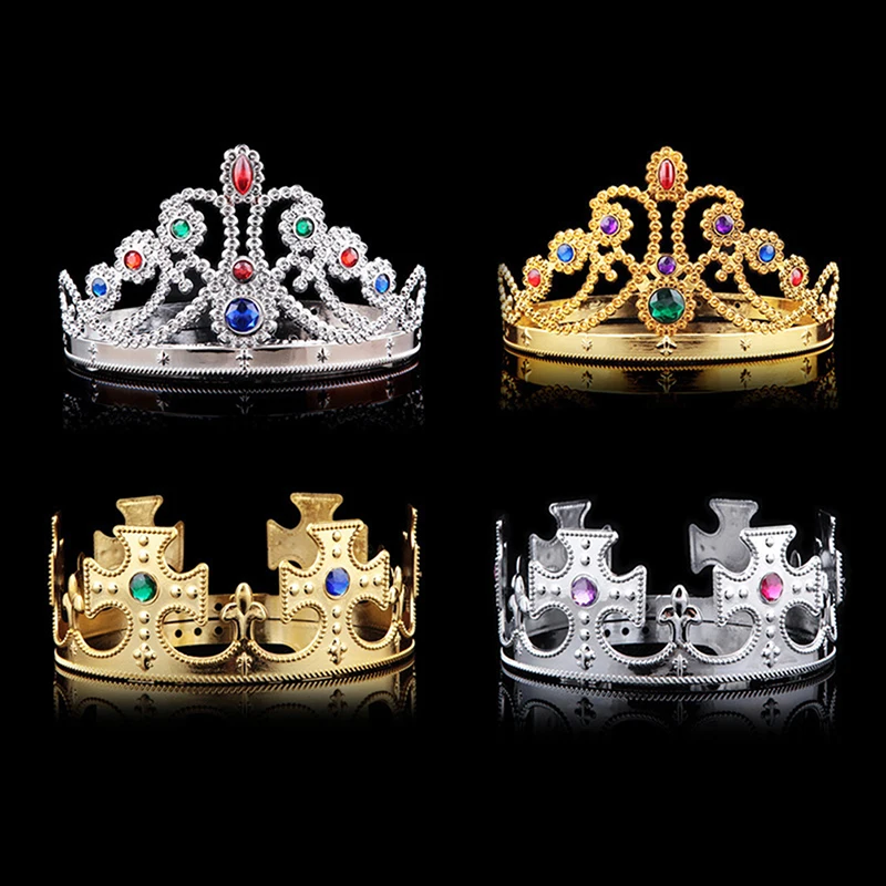 Novelty Gold Plastic Kings Queens Crown Hat Royal Fancy Dress Party Costume Hat Birthday Headwear For Kids Princess Headdress