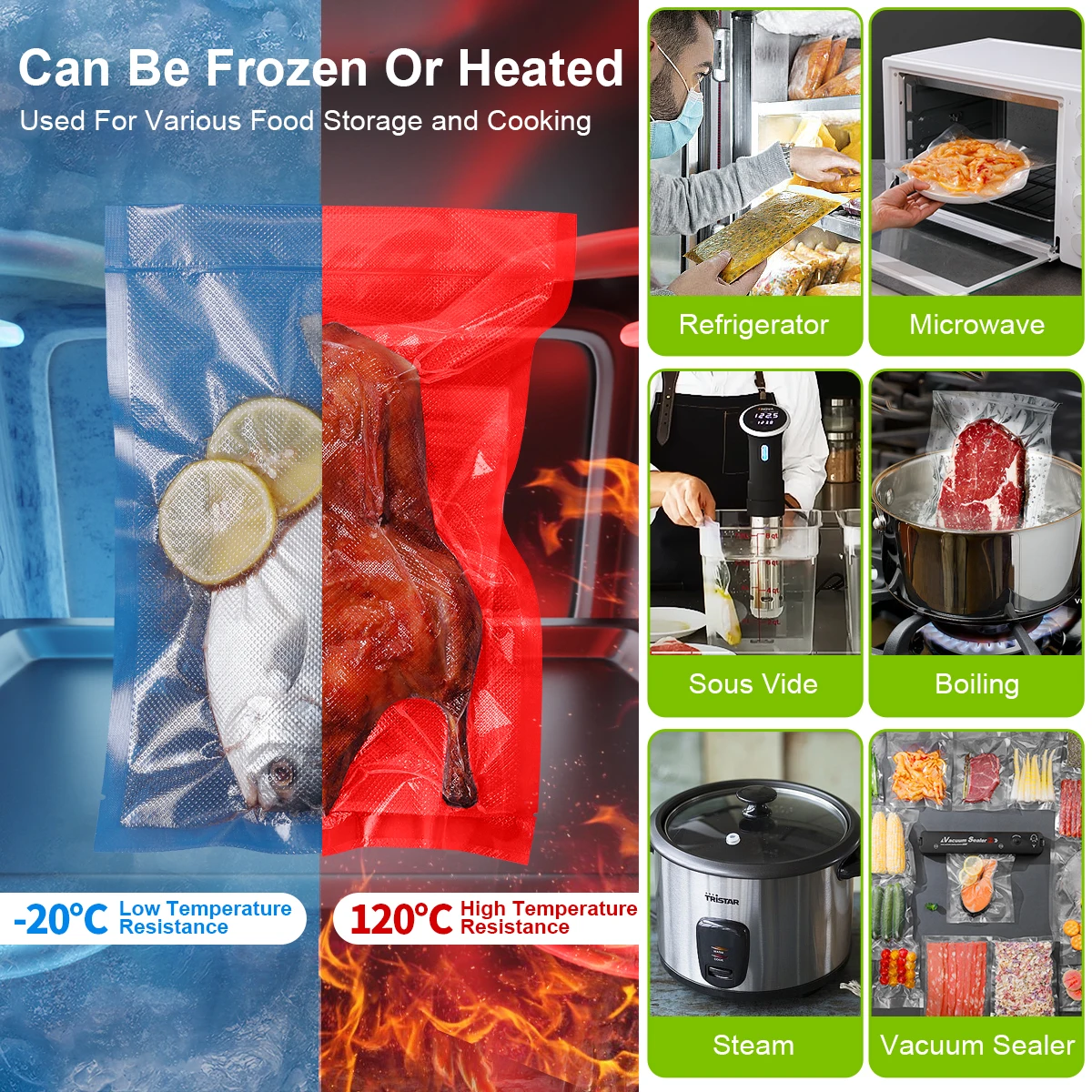 100 ピース/ロットキッチン真空バッグ食品真空シーラー包装機食品保存袋 BPA フリーキッチンアクセサリー