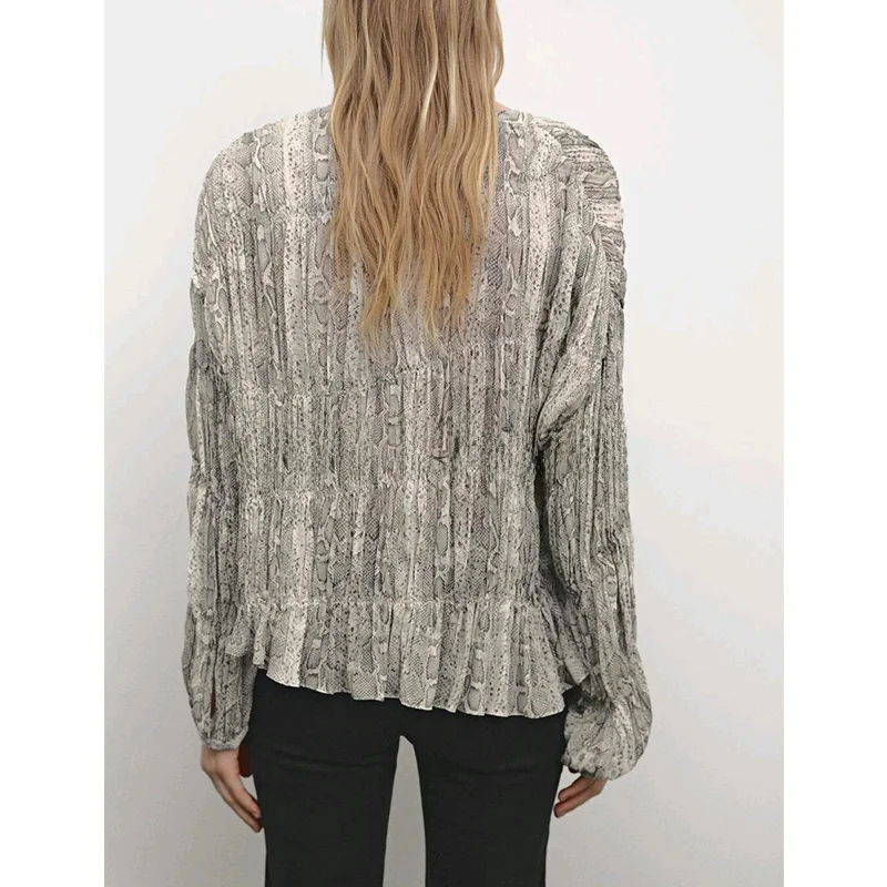 Casual Snake Print Long Sve round Ne irt Women's Spring Summer New Sle Loose Fit Commute Sle Polyester Fiber 00%