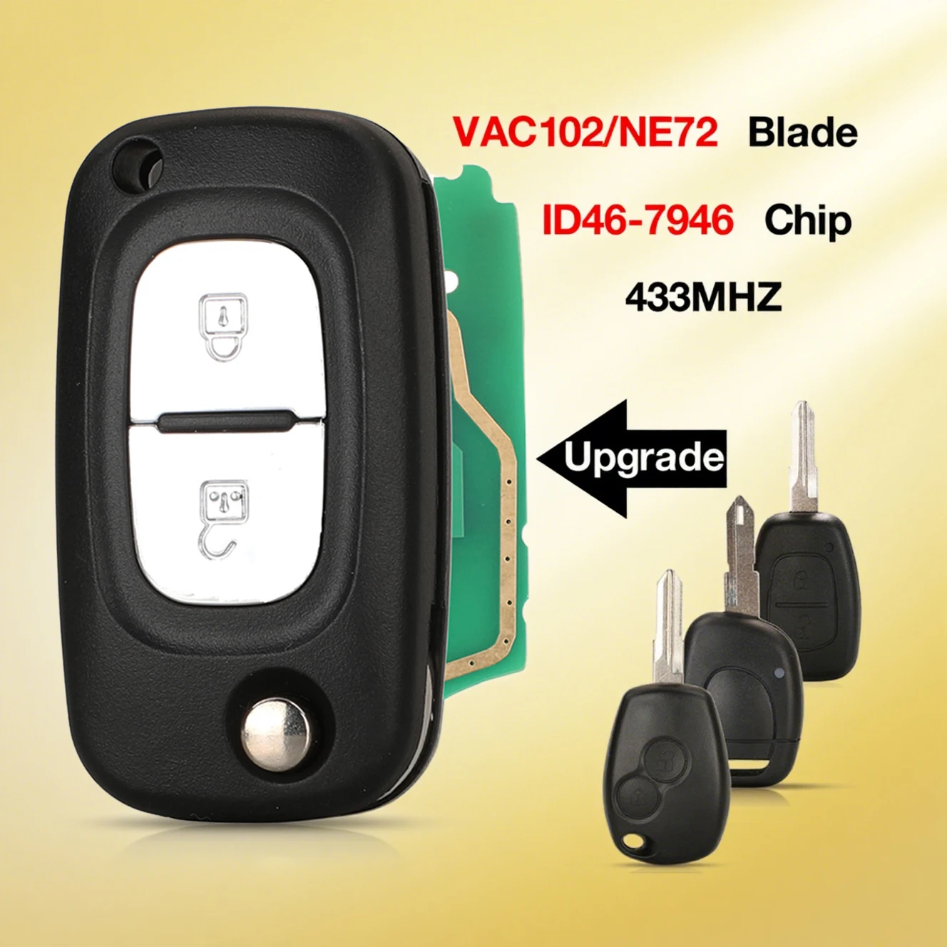 

jingyuqin Remote 433MHZ ID46 PCF7946 Chip Car Key For Renault Traffic Master Vivaro Movano Kangoo Ne73 VAC102 Blade