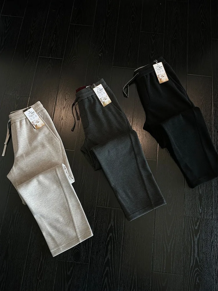 

Lazy Rich Sle Wide Leg Straight Cut Sports Casual Pants Men Loose Luxury Simple Long Sweat Pants Autumn Winter Leisure Trou...