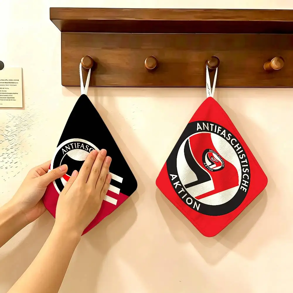 Antifa Anti Fascist Anti Polyester Cotton Hand Wiping Towel, Hanging Towel, Quick Dry for Kitchen Bathroom Daily Supplies