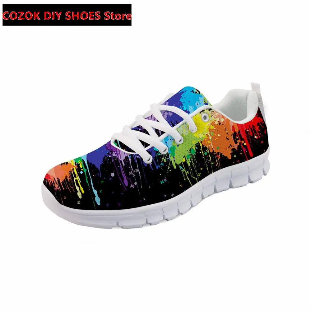 3D Colorful Paint Printed Men Casual Sneaker Shoes Summer Mesh Sneakers for Male Fashion Lace Up Flats Homme Zapatos