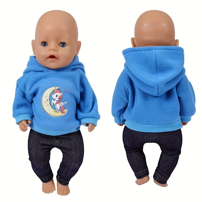 43cm Doll Clothes Cartoon Hoodies and Trousers 17-18inch New Born Baby Boy Clothes Suit Toys for Girl  Clothes