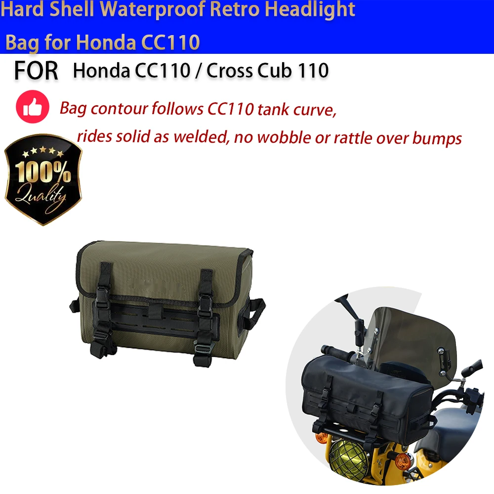 For Honda CC110 Cross Cub Hard Shell Waterproof Headlight Bag Retro Front Storage No-Drill Accesorios Moto