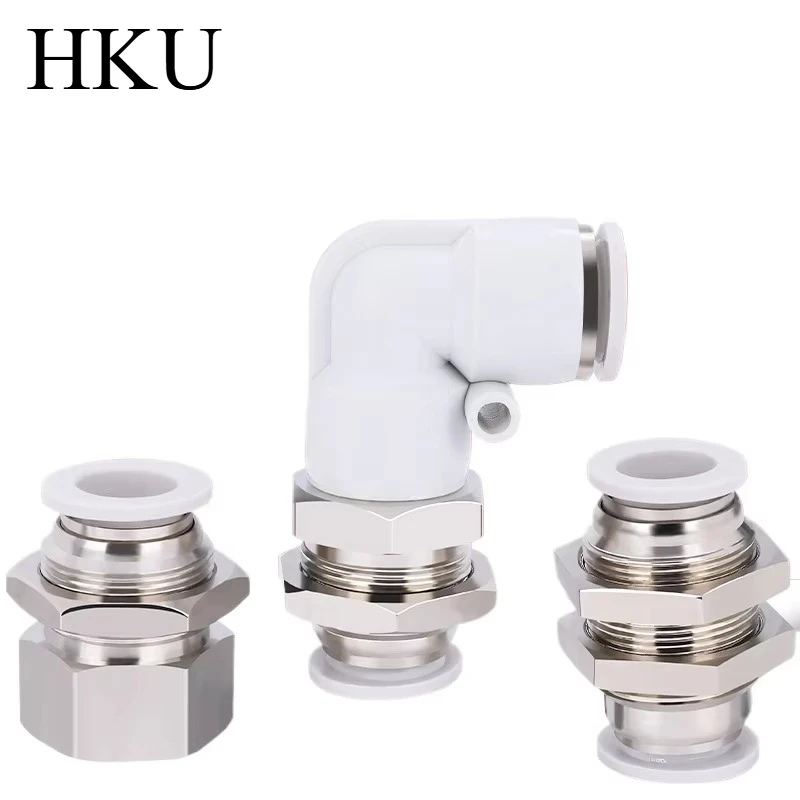 PM PLM PMF 4 6 8 10 12 14 16mm Tube OD Pneumatic Air Fitting Push To Connect Lock Bulkhead Union Straight Elbow Baffle Connector