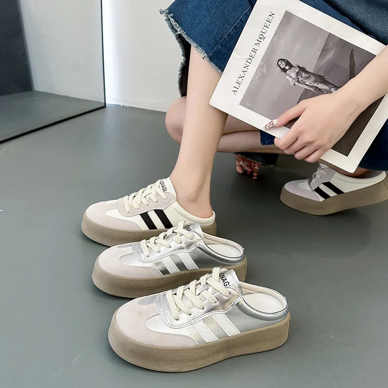 

Women Casual Shoes Fashion Baotou Half Slippers Lace Up Platform Slippers for Women Sport Slippers Slip-On Loafers Zapatos Mujer