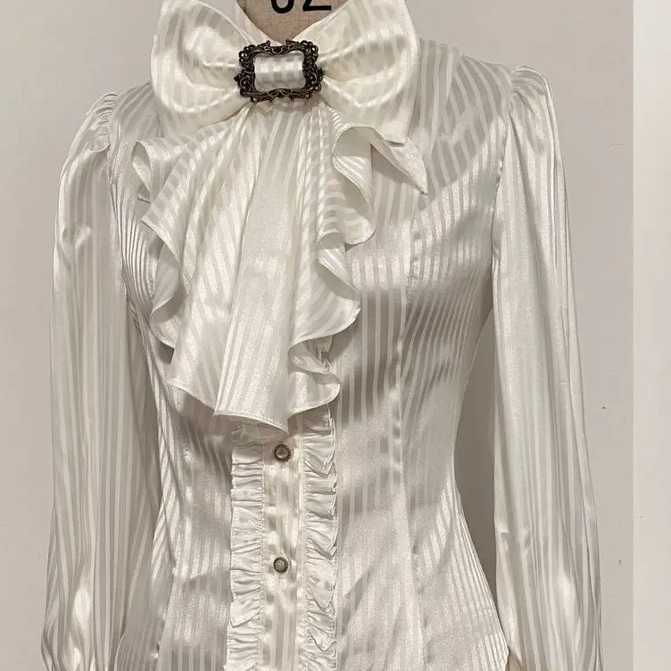 Temperament Tops Vrouwen Blouses Vintage Boog Stand Hals Flare Mouwen Ruches Chic Blouse Tops 2025, Blusas Mujer De Moda