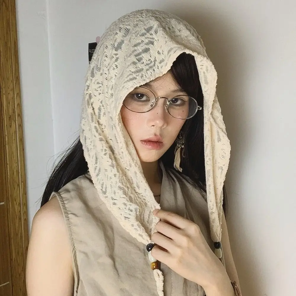 

Temperament Vintage Beads Hair Scarf Thin Korean Lace Turban Sweet Y2k Triangular Bandana Spring/Summer