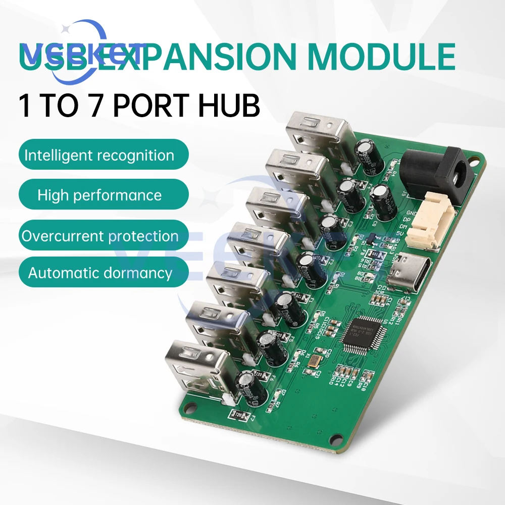 USB 2.0 HUB Module 1 to 7 Port USB Hub Seven Port Splitter Module with Power Supply USB 2.0 Expansion