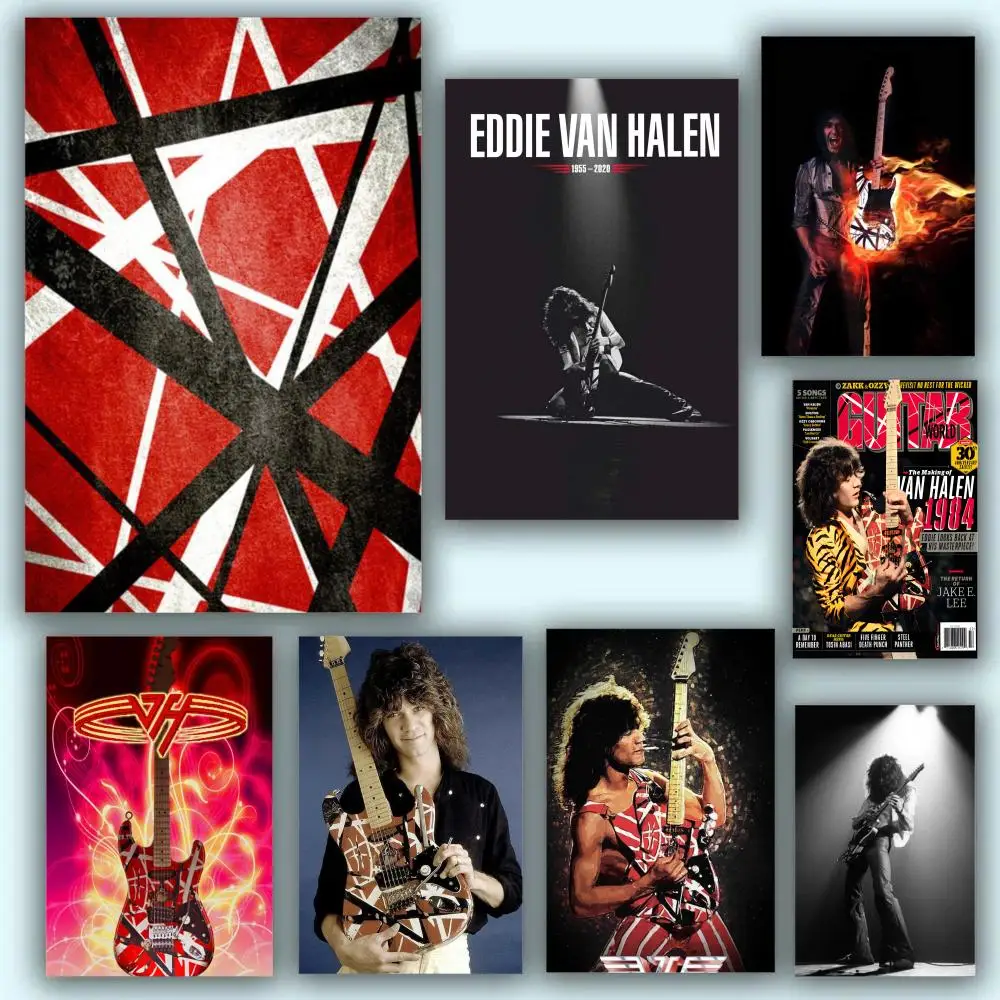 E-Eddie Van Halen Music Singer Painting Calligraphy Fade-Resistant Wall Art Print, Vibrant Non-Sticky Decor Poster For Home Bar,
