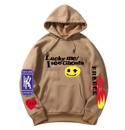 2024 LUCKY ME I SEE GHOST Hoodie Men Women FEEL Kanye West Kid Cudi Hoodies Kids See Ghost Sweatshirts Foam Print Pullovers
