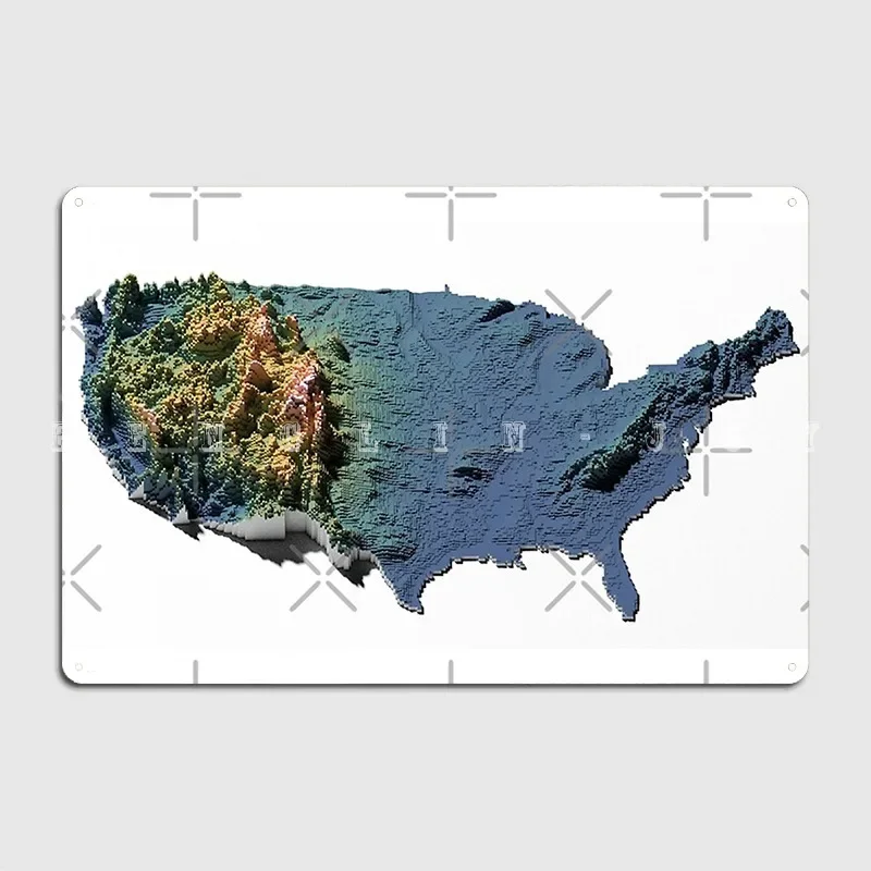 Us Elevation Tiles Digitally Rendered Map Metal Plaque Poster Cinema Kitchen Club Bar Create Poster Tin Sign Posters