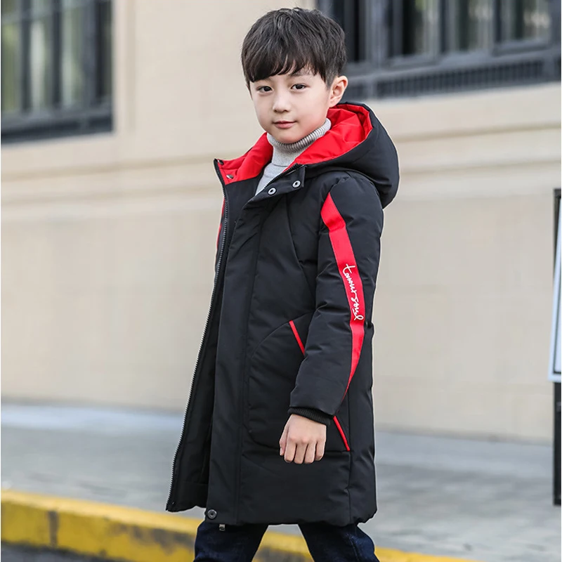 2024 New Big Size Very Keep Warm Winter Boys Jacket Teenager Mid-Length Plus Velvet Thickening  Hooded Cotton Coat For Kids