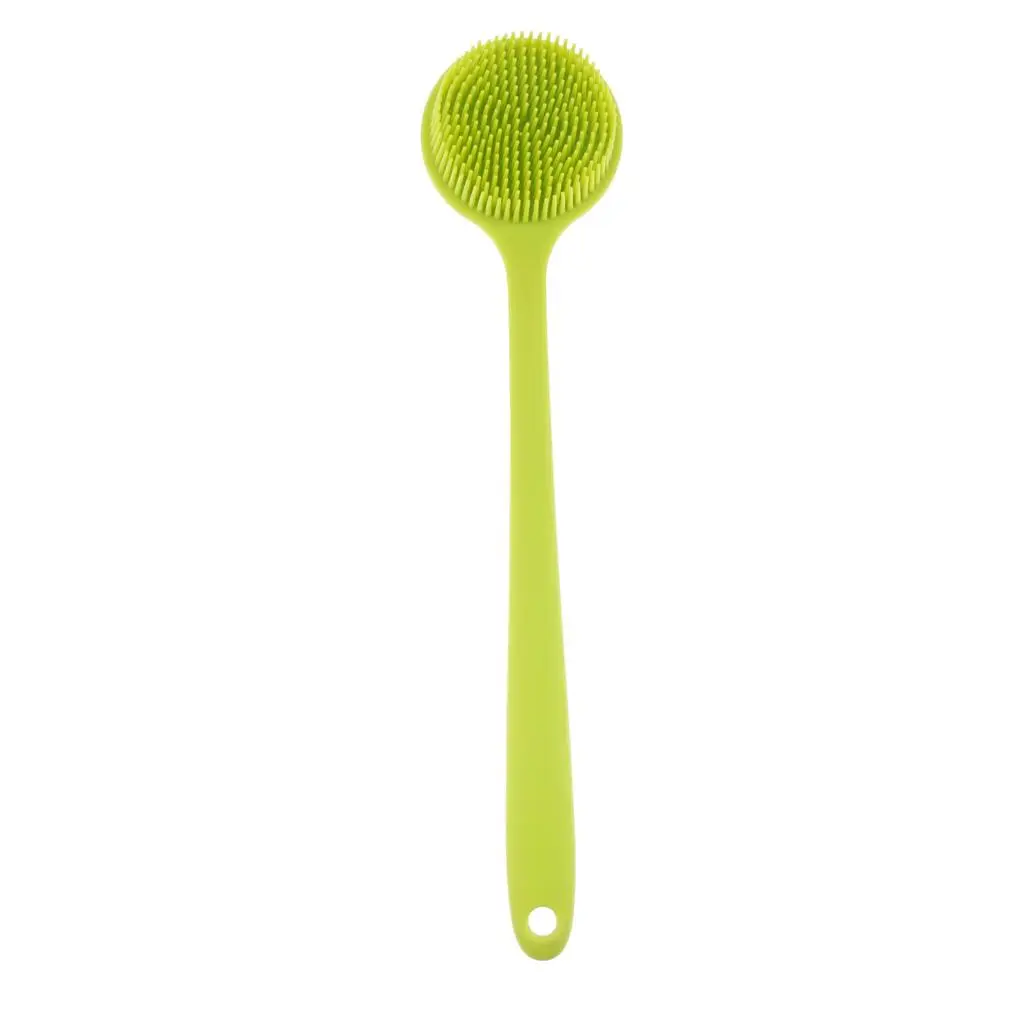 Silicone Massage Cup Brush Long Handle Body Exfoliating Tool for Skin Care in Bath or Shower