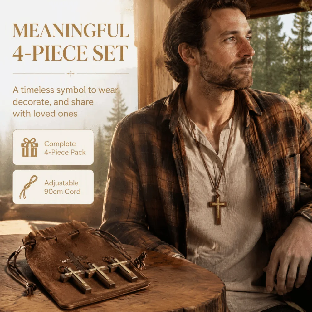 4pcs Pine Wood Material Wood Cross Zinc Alloy Frame Cross Shape Car Rearview Mirror Pendant Light Weight Smooth Surface