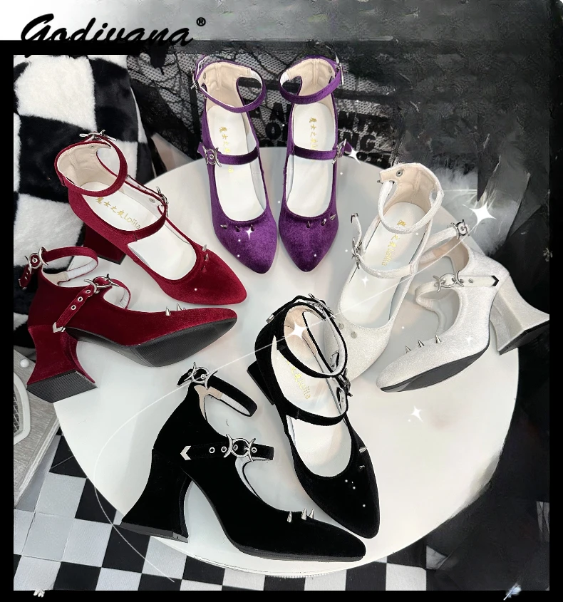 Gothic Pointed High Heel Shoes Original Design Spring Fall Ladies Lolita Punk Y2K Asian Culture Hot Girl Shallow Mouth Pumps